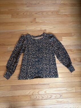 LOFT Leopard Puff Long Sleeve Top in Brown & Black